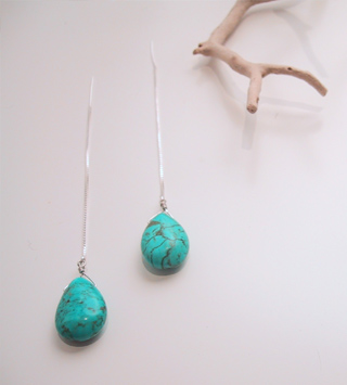 Blue howlite drops with sterling thread