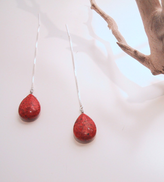 Red sponge coral drops with sterling thread