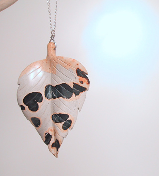 Oversized stone leaf necklace on sterling chain