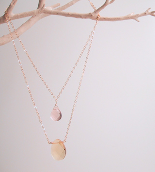 Citrine and pink quartz layered necklace